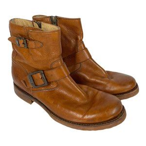 Frye Size 7 Cognac Brown Leather Short Engineer Boots Zippers